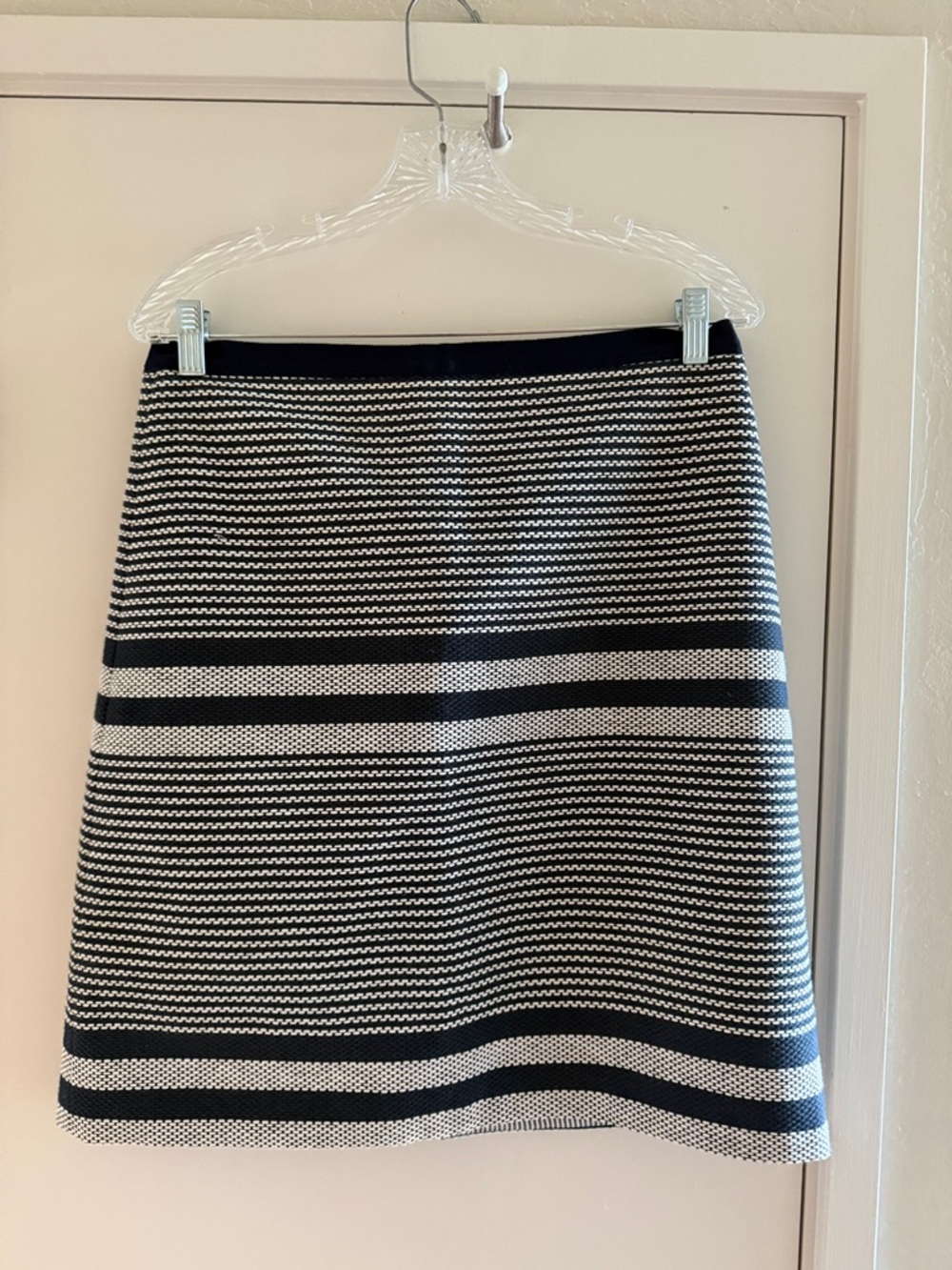 J. Crew Black and White Striped Knit A-Line Skirt